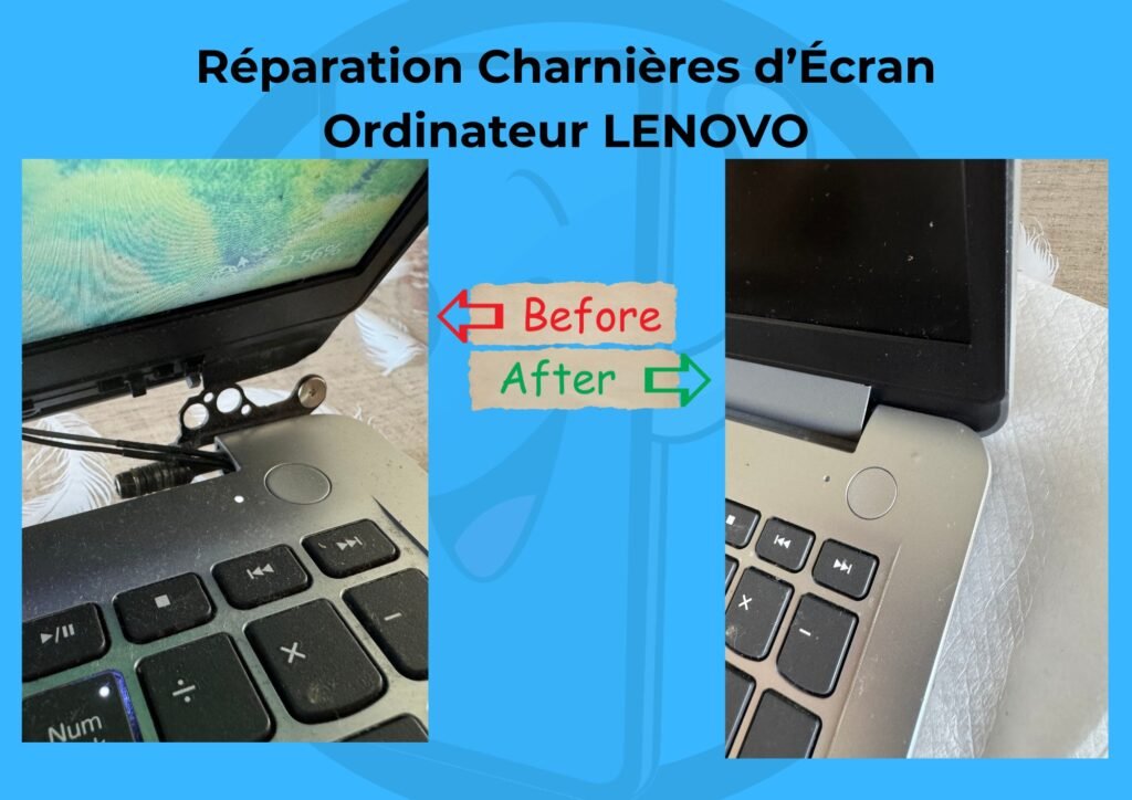 exemple en image d'un avant-après réparation de l'ordinateur portable